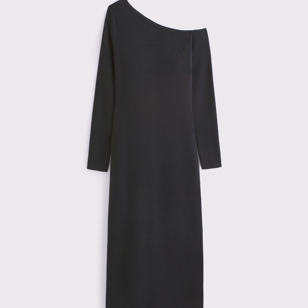 Abercrombie & Fitch One-Shoulder Black Maxi Sweater Dress EUC